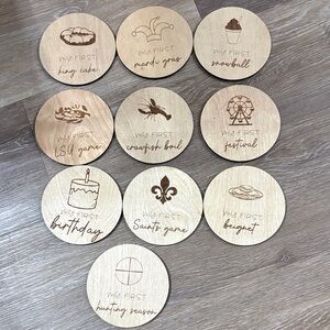 Louisiana My First' Milestone Discs - Natural Wood Coasters for Baby & Toddler
